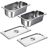 2 Pack 1/3 Size Stainless Steam Hotel Pan with Lid, 3-5/8" Depth Steam Table Pan Restaurant Supplies Reusable Anti Rust Water Tool for Home, Party, Restaurant, Hotel, Buffet