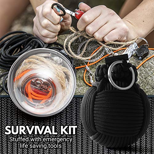 Holtzman’s Survival Kit Paracord Grenade The #1 Best 48 Tool Emergency kit (Solid Black)