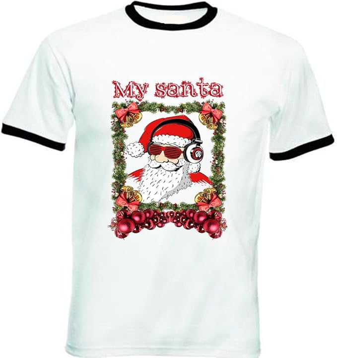 Teesquare1st Men's COOL SANTA MY SANTA Black Ringer Tshirt Amazon.co