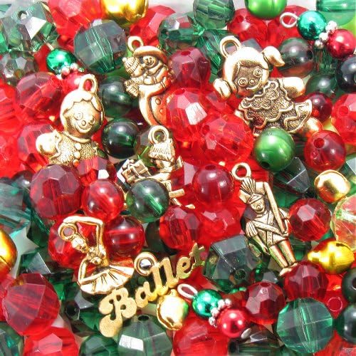 Roxy Jewels - 8 Assorted Antique Gold Pewter Christmas Holiday Charms Craft Set - Pendant / European Charm Bail, Lobster Clasp Bail & Jump Ring Findings Included Plus Bonus Beads & Bells