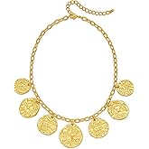 CLASSYZINT Gold Irregular Metal Piece And Coin Pendant Necklace For Women