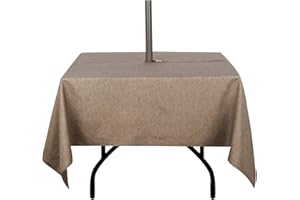 youngseahome Outdoor Tablecloth Wrinkle-Free Stain Resistant Waterproof Polyester Fabric Table Cover with Zipper Umbrella Hole for Picnic/Party/Dinner/Patio Garden(60×60inch Square,Zippered,Flax)