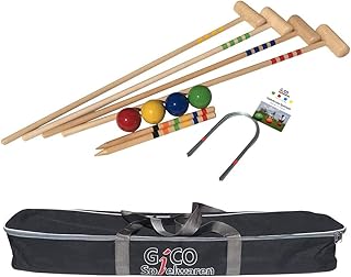 GICO Qualitäts Krocketspiel / Krocket / Crocket für 4 Spieler (100 cm Erwachsenengröße) mit Transporttasche - Der Garten Spielspaß mit Qualitätsware aus Massivholz für die ganze Familie -Made in EU-3244
