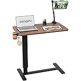 NIUTN Overbed Bedside Table with Wheels, Adjustable Hospital Bedside Desk, Rolling Laptop Table, Mobile Standing Desk, Laptop with Cup Holder & Phone/Tablet