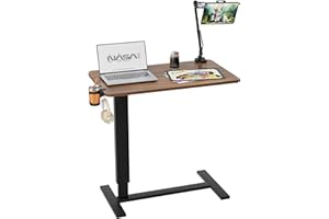 NIUTN Overbed Bedside Table with Wheels, Adjustable Hospital Bedside Desk, Rolling Laptop Table, Mobile Standing Desk, Laptop with Cup Holder & Phone/Tablet