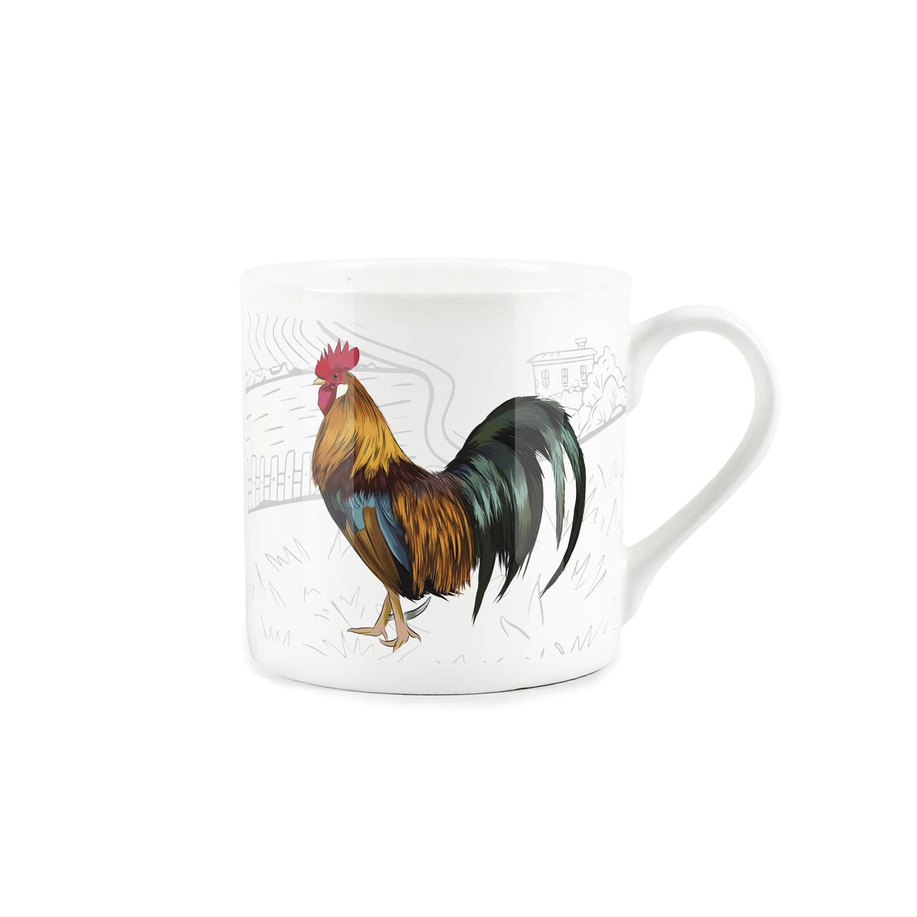 Purely Home Countryside Farmyard Cockerel Rooster - Fine Bone China White Mug Coffee/Tea Present Gift for Animal Lovers