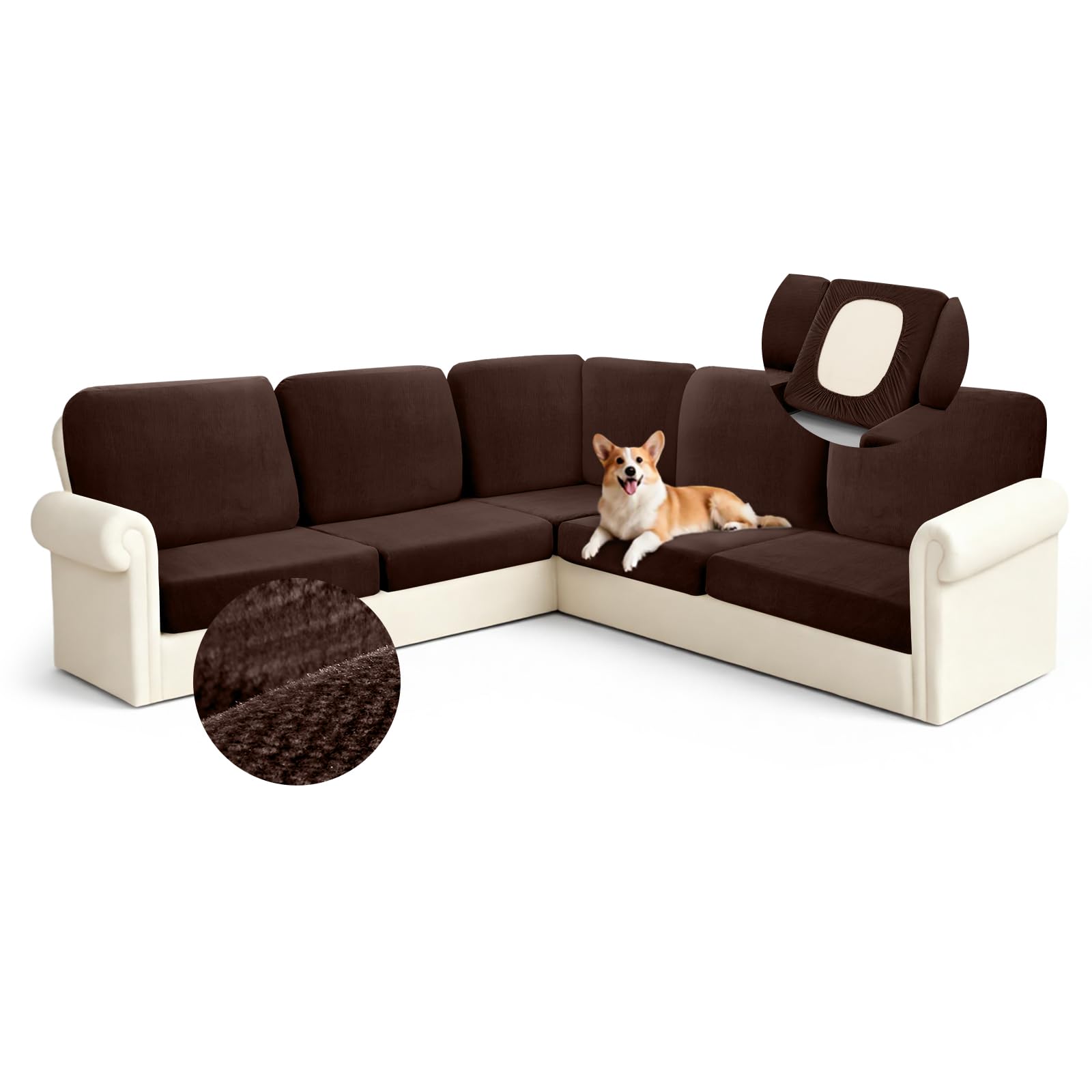 Photo 1 of Arfntevss Sectional Couch Covers L Shape 5 Seat Couch Cushion Covers Fitted Stretch Corner Sectional Sofa Cover for Dog 11-Piece Soft U Shaped Furniture Protector (5 Seat 6 Back Cushion, Dark Brown)