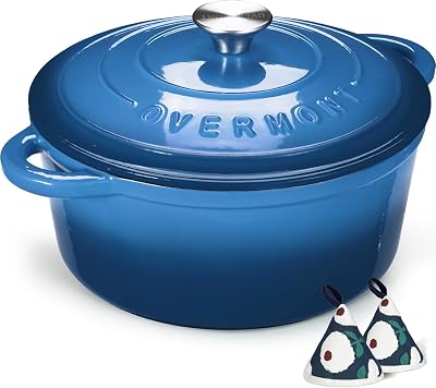 OVERMONT Enamelled Cast Iron Round Casserole Dish 5.2L with Lid