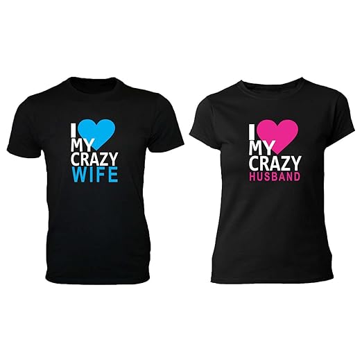 TYYC Valentine Gifts I Love You Crazy Husband Wife Couple Tshirts for Men Women - Black Men L Women L