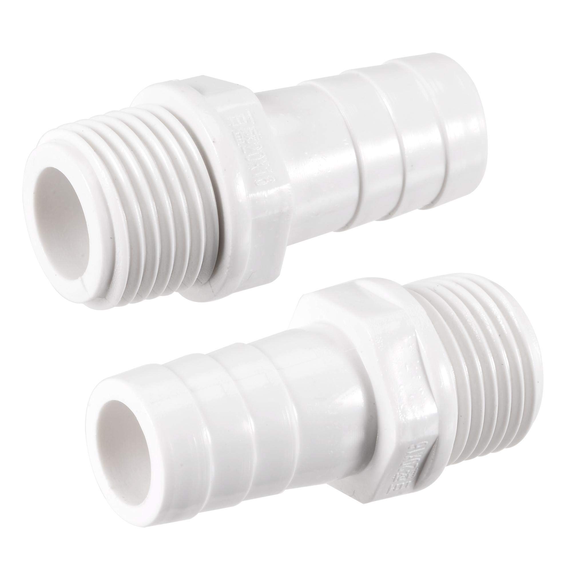 sourcing map PVC Tube Fitting Adapter 16mm Barbed x G1/2 Male White for Aquariums, Water Tanks, Tubs, Pools 2Pcs