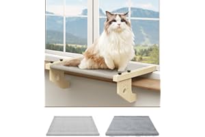 Cat Window Perch, Airsfish Cat Perch for Indoor Cats with Two Covers, 22" x 16" Sturdy Cat Window Hammock with Wood Frame for Windowsill, Bedside, Drawer up to 50lbs