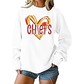 LOTUCY Football Sweatshirt Women Game Day Sweatshirts Football Team Fans Pullover Shirt Heart Graphic Long Sleeve Tops