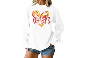 LOTUCY Football Sweatshirt Women Game Day Sweatshirts Football Team Fans Pullover Shirt Heart Graphic Long Sleeve Tops