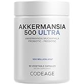 Codeage Akkermansia Muciniphila Probiotic Ultra - High-Potency 500M AFUs Akkermansia Probiotic Supplement - Enhanced Daily Probiotic & Prebiotic, Chicory Inulin - 3-Month Supply - 90 Capsules