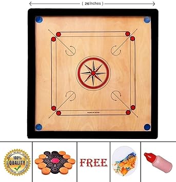 fabulous Full Size Carrom Board with Coins, Tournament Striker, and Powder (32 Inches)