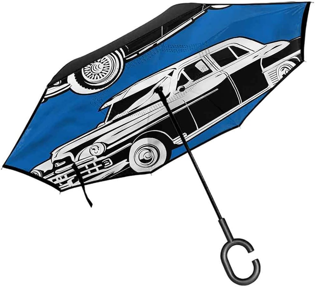 ScottDecor Cars Beach Umbrella Black and White Vehicle