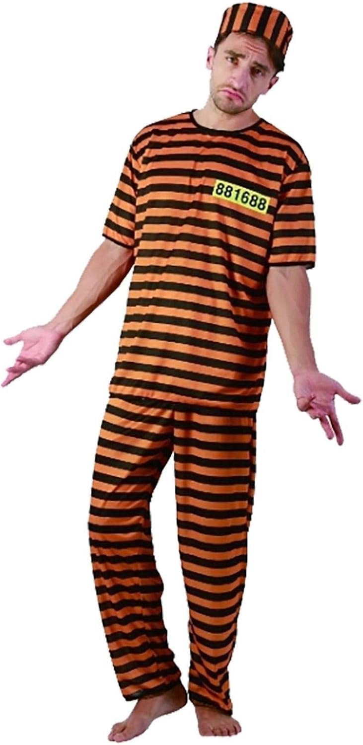MA ONLINE Adults Stripes Print Prisoner Outfit Mens Fancy Dress