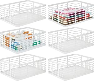 mDesign Modern Decor Metal Wire Food Organizer Storage Bin Baskets for Kitchen Cabinets, Pantry, Bathroom, Laundry Room, Closets, Garage - 6 Pack - White