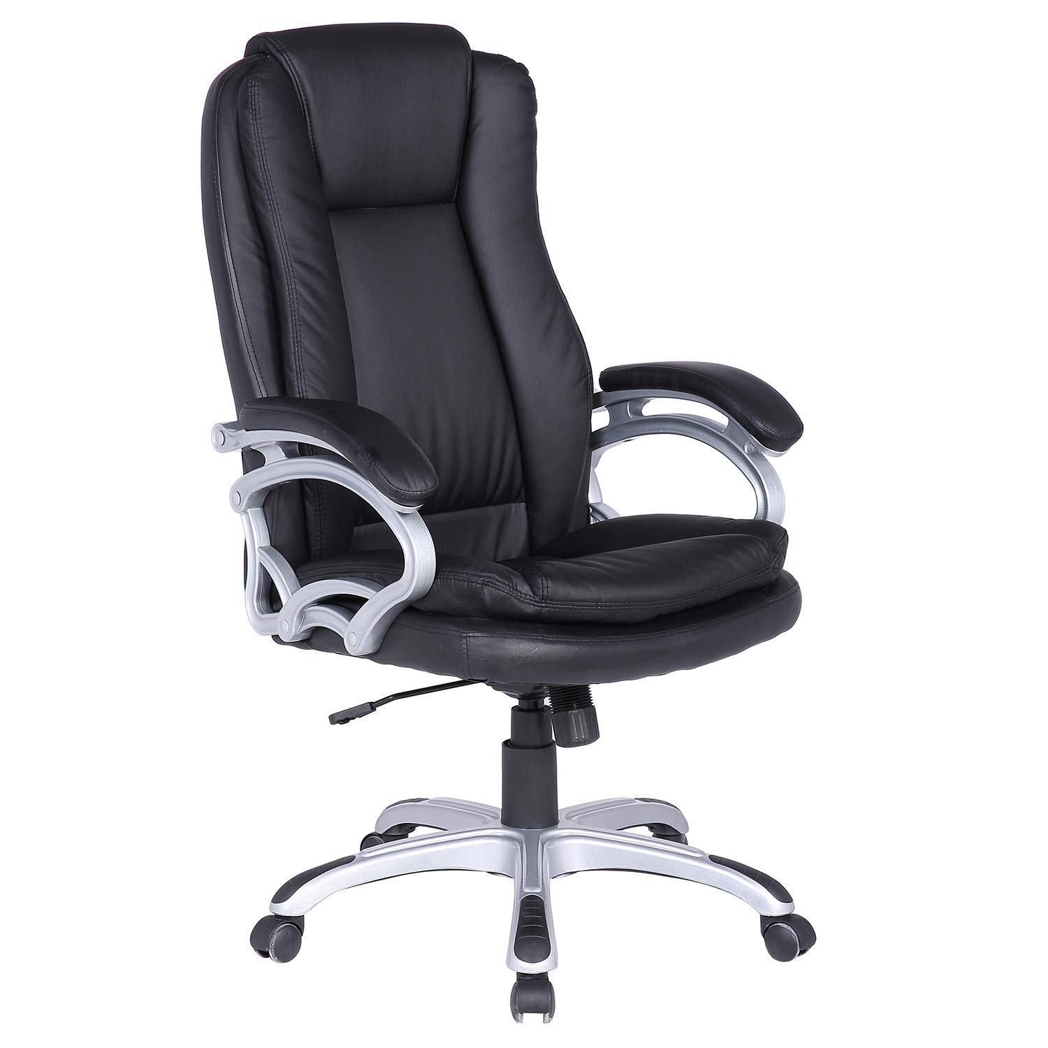 LCH High-Back Office Chair with Adjustable Reclining Angle - Leather Executive Computer Desk Chair with Double Thick Padding for Comfort and Ergonomic Design for Lumbar Support (Black 03)