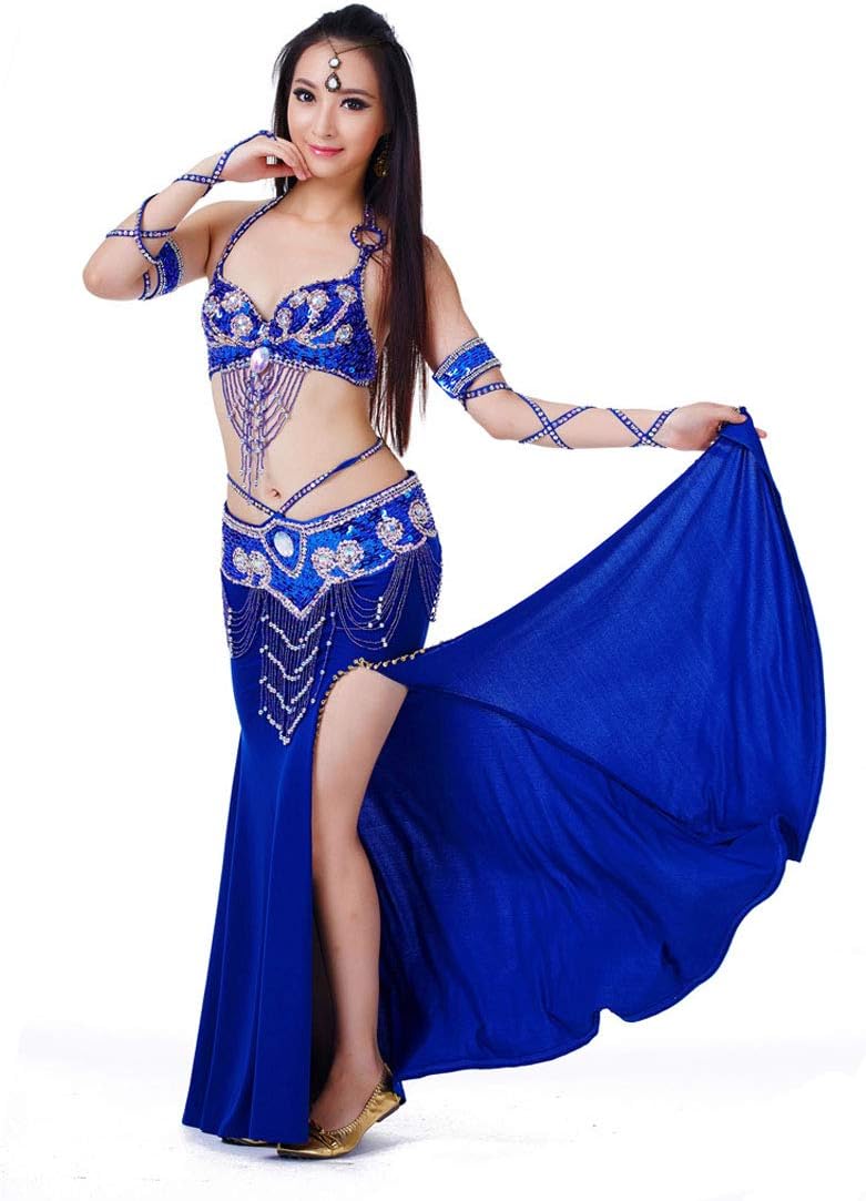 CalciferBelly Dance Costume Set For Adults Women Girls-Bra,Belt,Skirt,2 Sleeves(Head Chain,Shoes are not included)
