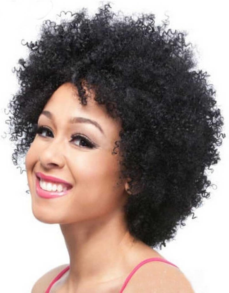 Tsnomore Fashion Short Afro Curly 1B Color Kanekalon Women's Full Hair Wig