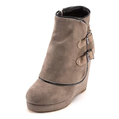 Hunzed Women Shoes Winter Buckle Suede Platform Ladies Retro high Heel Wedge Ankle Boots