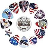 American Flag Guitar Picks Collection (12-pack)...Awesome Patriotic picks show your support for this great country, America!...Custom Printed Modern Designs feature the American Flag and Bald Eagle...GREAT GIFT for pickers of ALL ages.