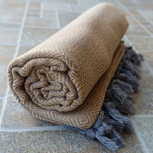Dandelion - Smoky Diamond Pattern - Naturally-Dyed Cotton Turkish Towel Peshtemal - 71x39 Inches - Apricot Orange