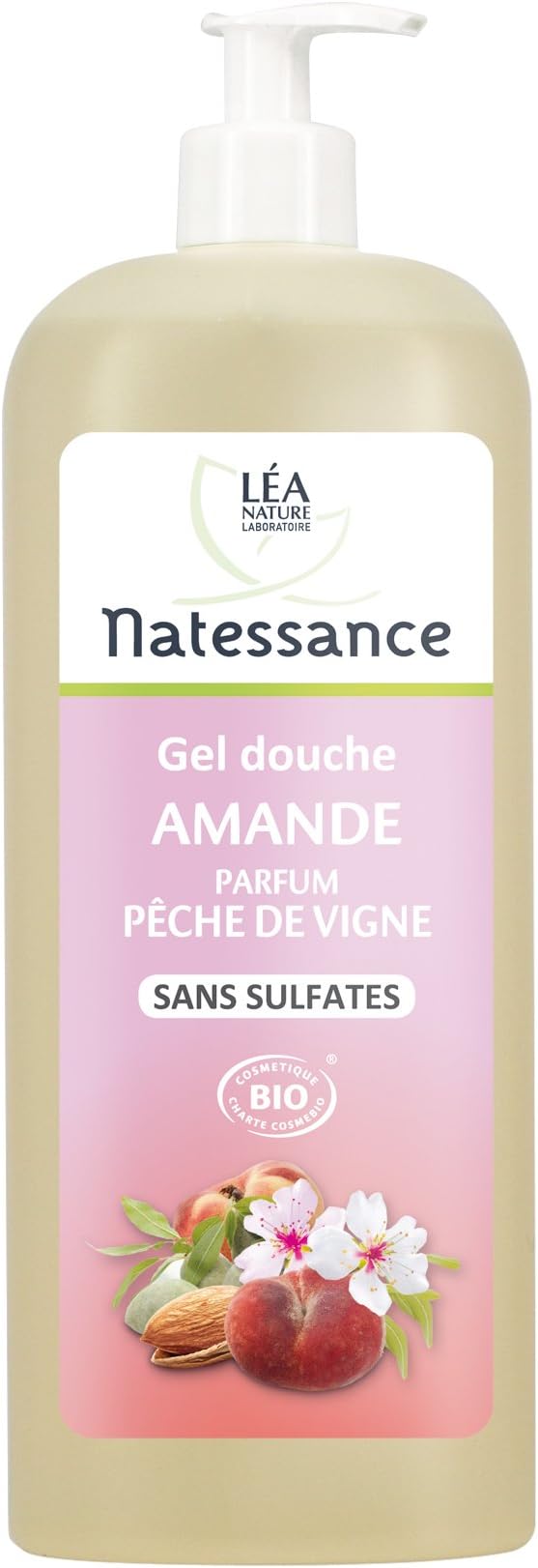 NatessancePeach Fragrance Sulphate Free Organic Cosmetic Bio Relaxing Almond Shower Gel, 1 Litre