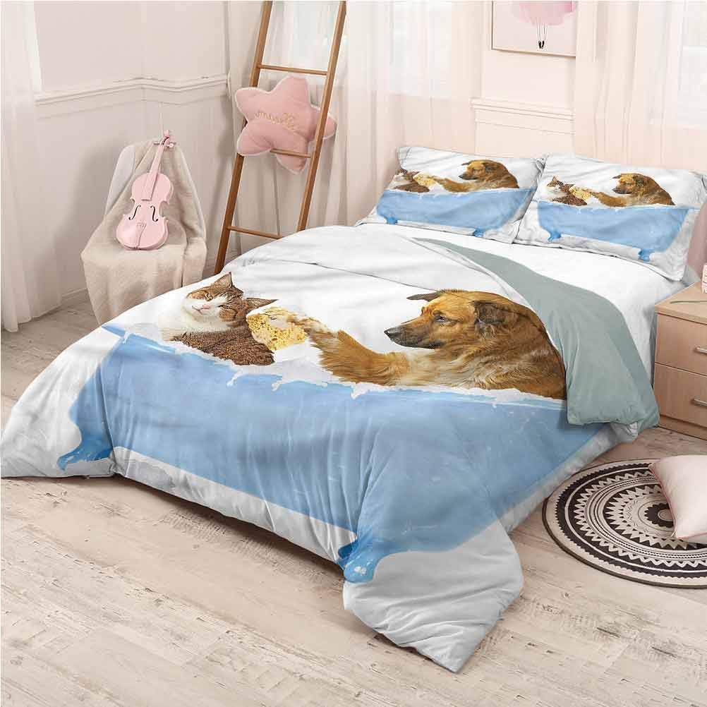 Cat Bedding 3Piece Queen Bed Sheets Set, Bedding Set All Season Quilt Set Dog and