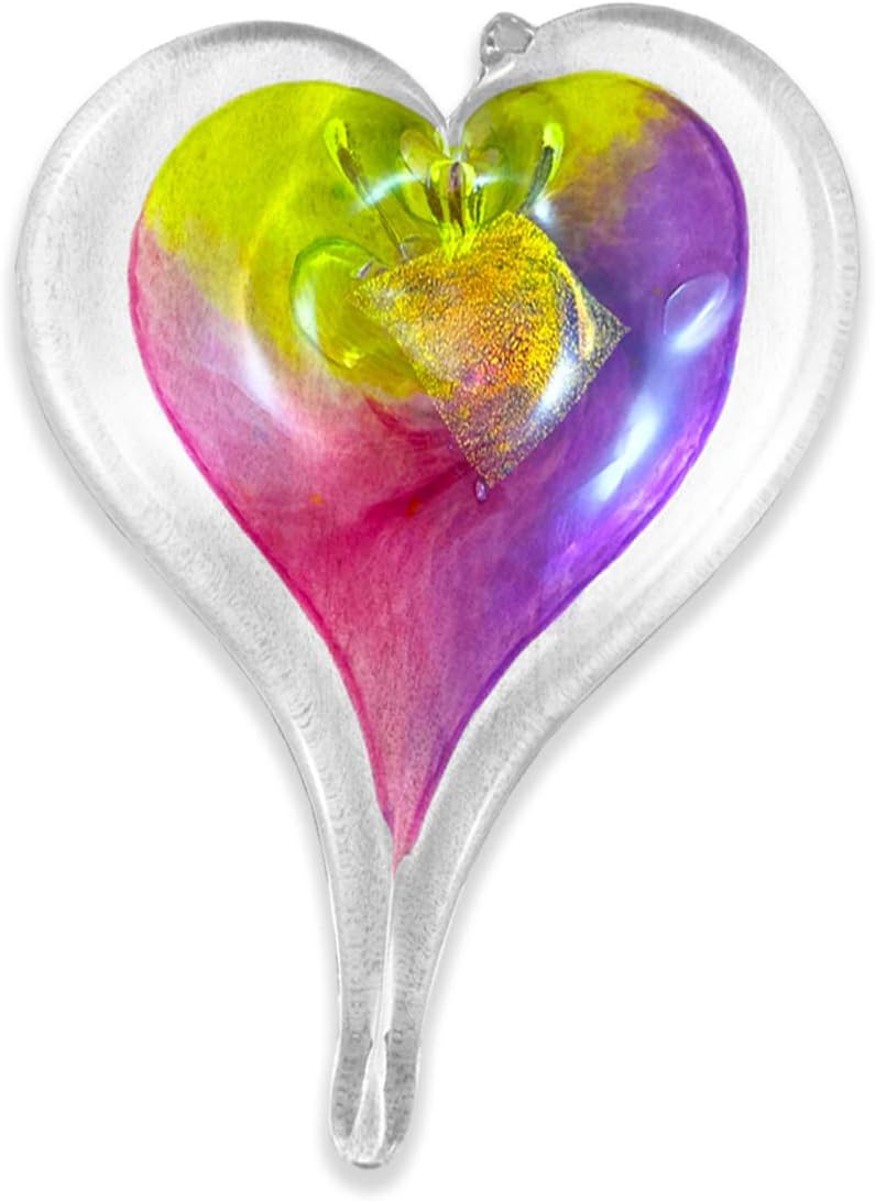 Luke Adams Glass | 5" Medium Glass Heart | Handmade Suncatcher | Hanging Home Décor | Outdoor Garden Accent (Pink Violet Lime): Home & Kitchen