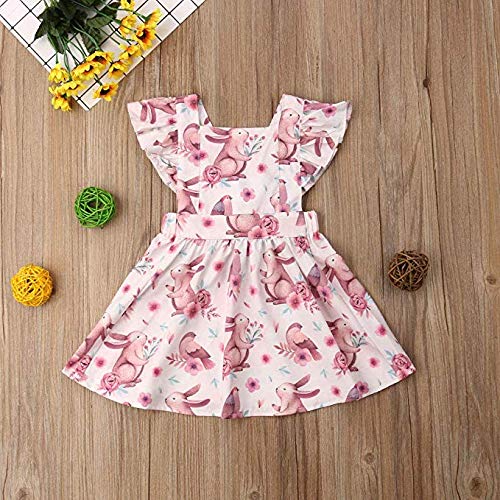 Toddler Baby Girl Easter Clothes Floral Ruffle Fly Sleeve Bunny Print Princess Dress Girls Summer Outfit (Floral, 90 (1-2Years))