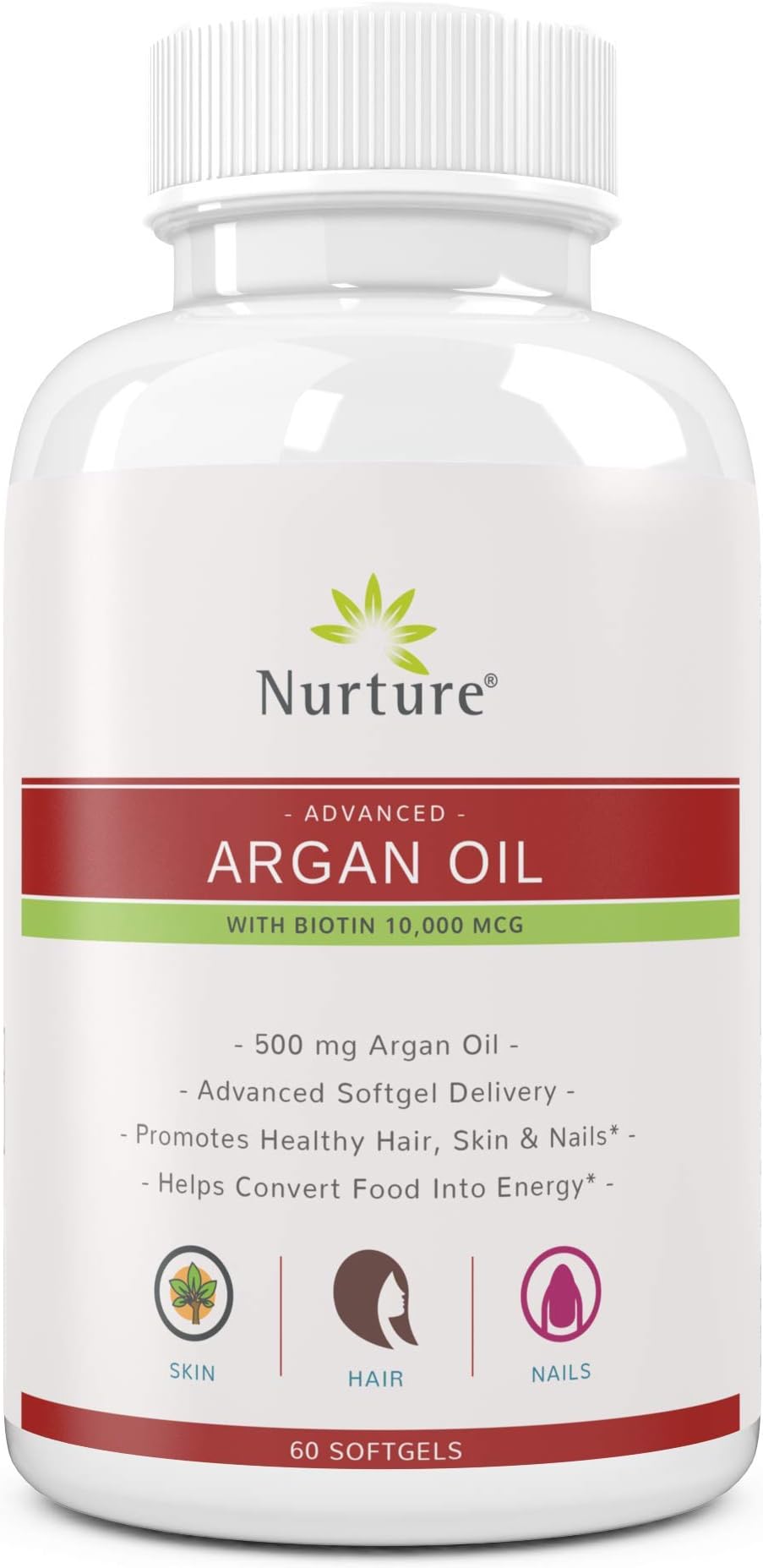 Advanced Argan Oil with Biotin 10000 mcg | Promotes Healthy Hair, Skin & Nails by Working from The Inside Out – 500 mg Argan Oil – 10,000 mcg Biotin – 60 Liquid Softgel Capsules