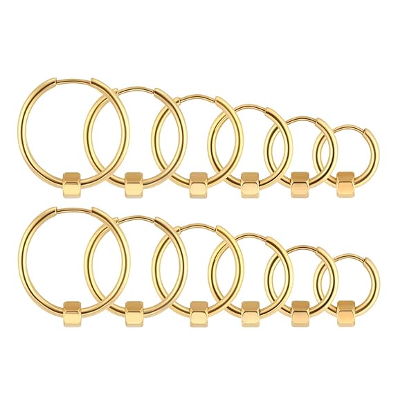 Zysta Piercing Schmuck mit Hexagon Kugel - 6 Paare 10-20mm 18Ga Herren Damen Huggie Greolen Ohrringe Set Chirurgenstahl Ohrst
