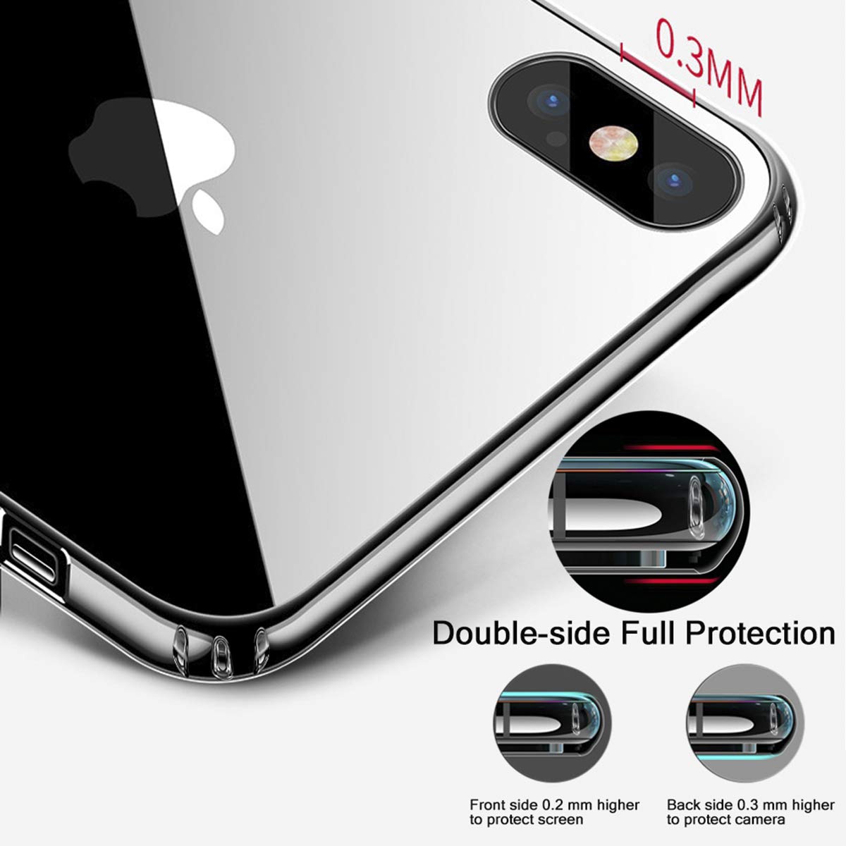 TzoMartico iPhone Xs Max Case, Metal Level Anti-Scratch, Rugged Flexible Tempered Glass Back Case, Crystal Clear Cover with Soft TPU Bumper Frame Protection for iPhone Xs Max 6.5 inches (Transparent)