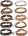 ORAZIO 10Pcs Braided Leather Bracelet for Men Women Wooden Beaded Bracelets Wrap Adjustable