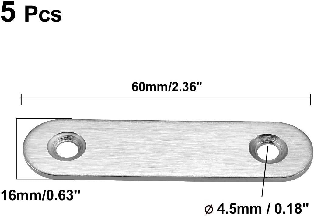 sourcing map Repair Plate, 60mmx16mm, Flat Fixing Mending Corner Brace Bracket Connector, Pack of 5, Silver, 60mm x 16mm - Image 3