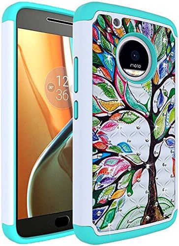 Moto G5 Plus Case, KMISS Hybrid [Protective Armor] Soft Silicone Cover with [Studded Rhinestone Bling] Design Hard Case For Motorola Moto G5 Plus (Green Tree)