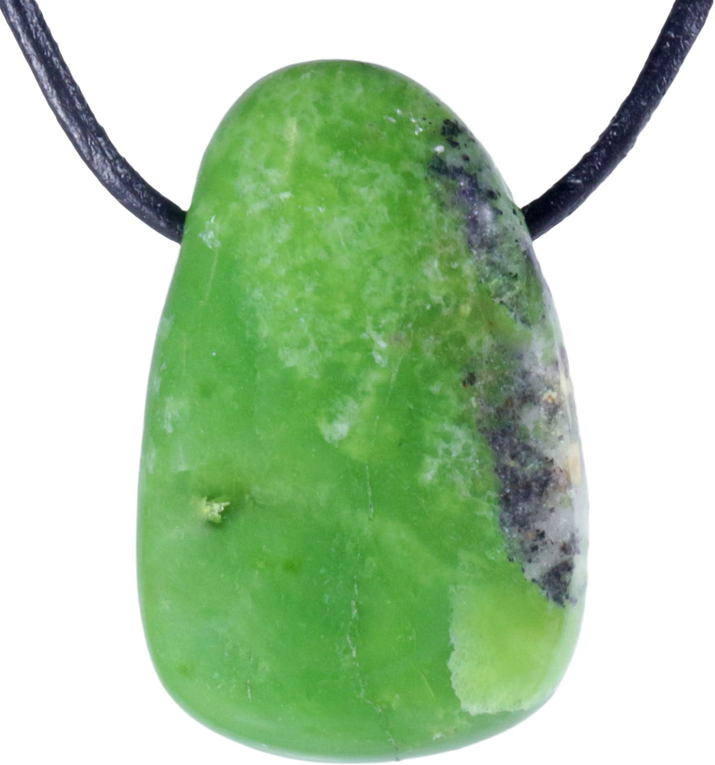 Lebensquelle Plus Chrysoprase Drilled Tumble Stone Drop Pendant with Leather Strap