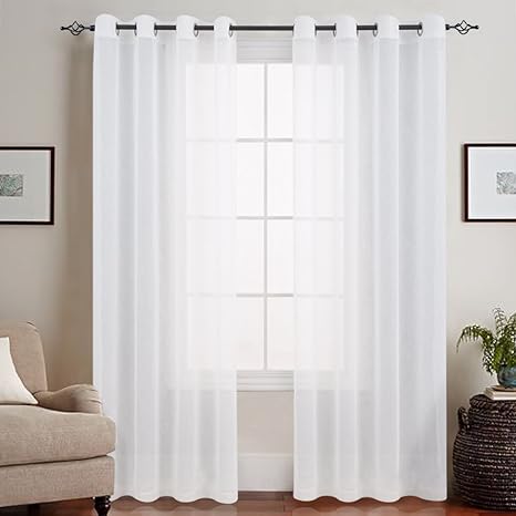 TOPICK Weiß Lange Gardinen Vorhang für Wohnzimmer transparent mit Ösen Ösenschal dekoschal Voile 225 x 140 cm (H x B) 2er Set