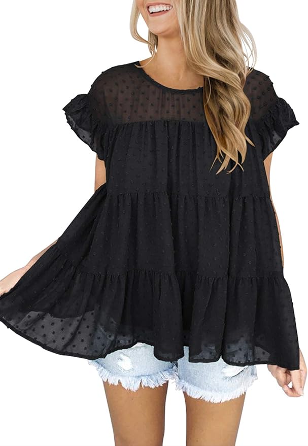 DOROSE Women's Summer Tank Top Ruffle Loose Casual Sleeveless Blouses