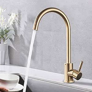 Linyuan Grifo de cocina de oro cepillado Mezclador de agua caliente y