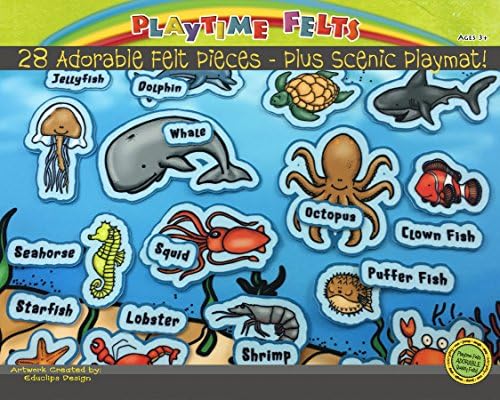 Ocean Creatures &amp; Their Names Felt Set with Wonderous Blue Sea Playmat