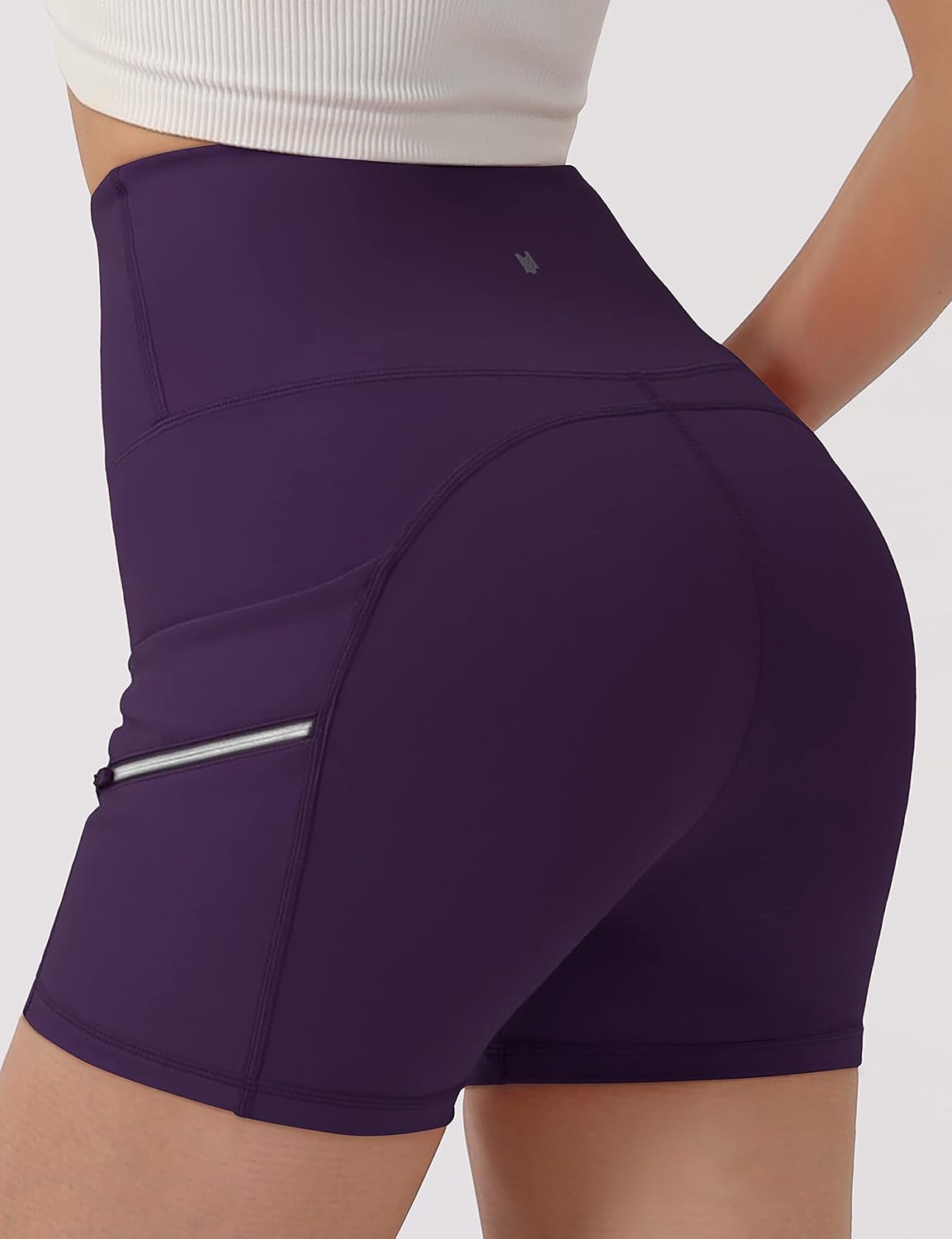 ODODOS Women's Dual Pockets High Waisted 4" Workout Shorts, Yoga Running Cycling Hiking Athletic Biker Shorts: Clothing