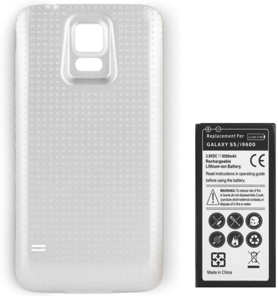 SMARTEX | New Replacement battery brand Smartex compatible with Galaxy S5 with increased capacity 6500 mAh + white back cover