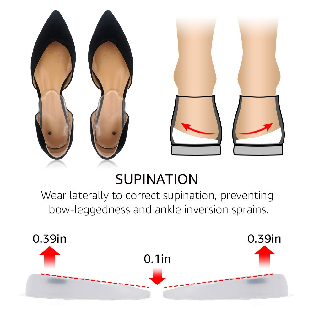 Dr. Shoesert Supination & Overpronation Shoe Insoles for O/X Leg, Medial & Lateral Heel Wedge Corrective Gel Inserts for Men and Women (Beige+Black+Clear, 3 Pairs)
