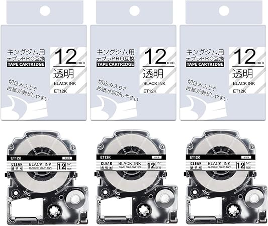 Amazon Aken テプラ 透明 12mm テープカートリッジ テプラpro テープ 黒文字 キングジム用 St12k St12kw 互換 強粘着 Tepra 透明 3個 文房具 オフィス用品 文房具 オフィス用品