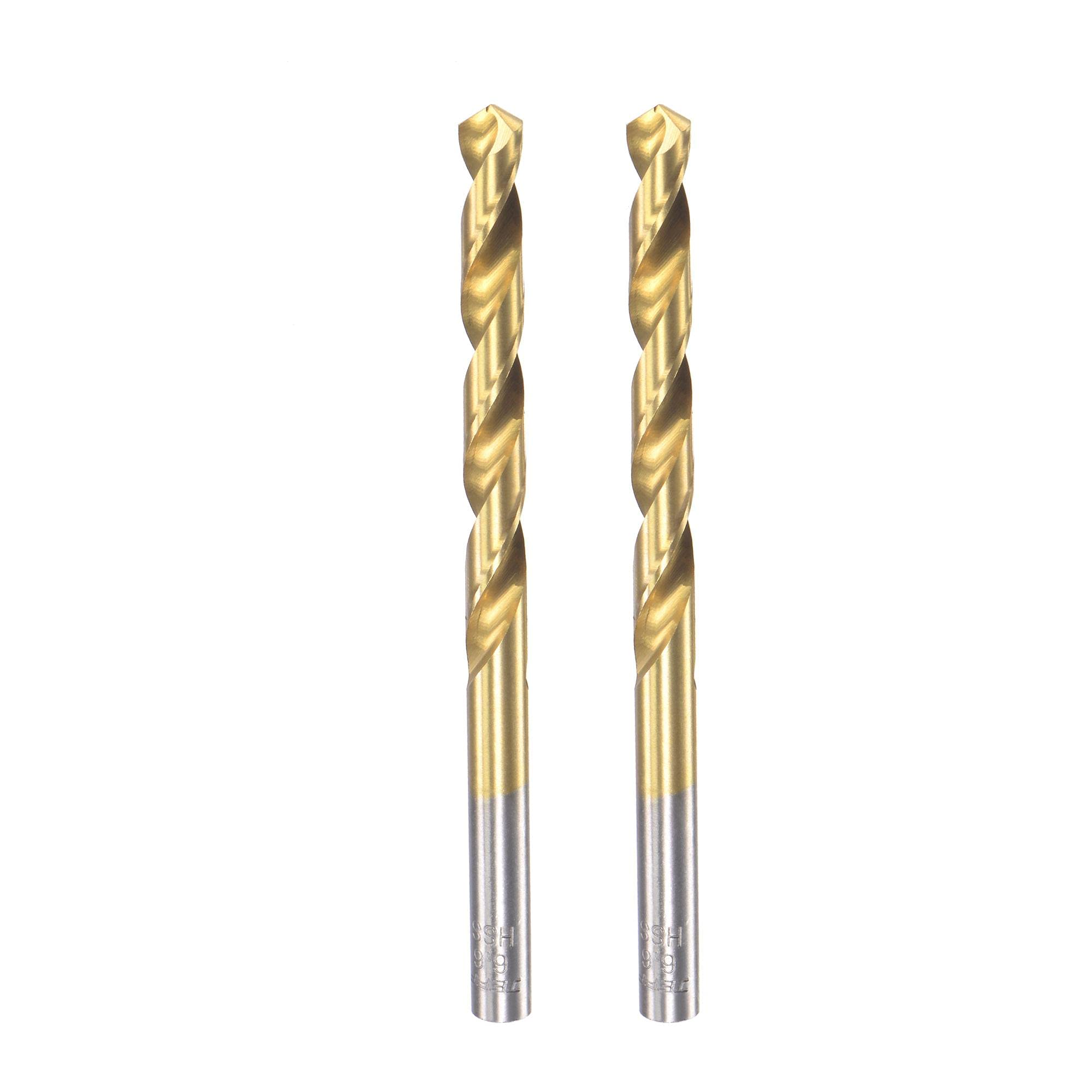 sourcing map High Speed Steel Straight Shank Twist Drill Bit Fully Ground Titanium Coated 6.6mm Drill Diameter 100mm Total Length 55mm Drill Bit Length 2 Pcs