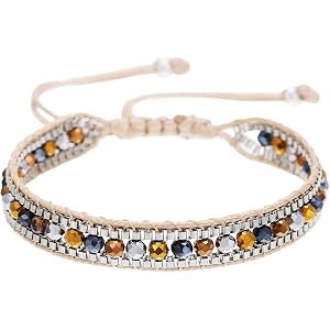 LUREME Boho Multicolor Crystal Seed Bead Bracelet for Women, Adjustable Braided Stackable Wrap Jewelry Gift(bl003646)