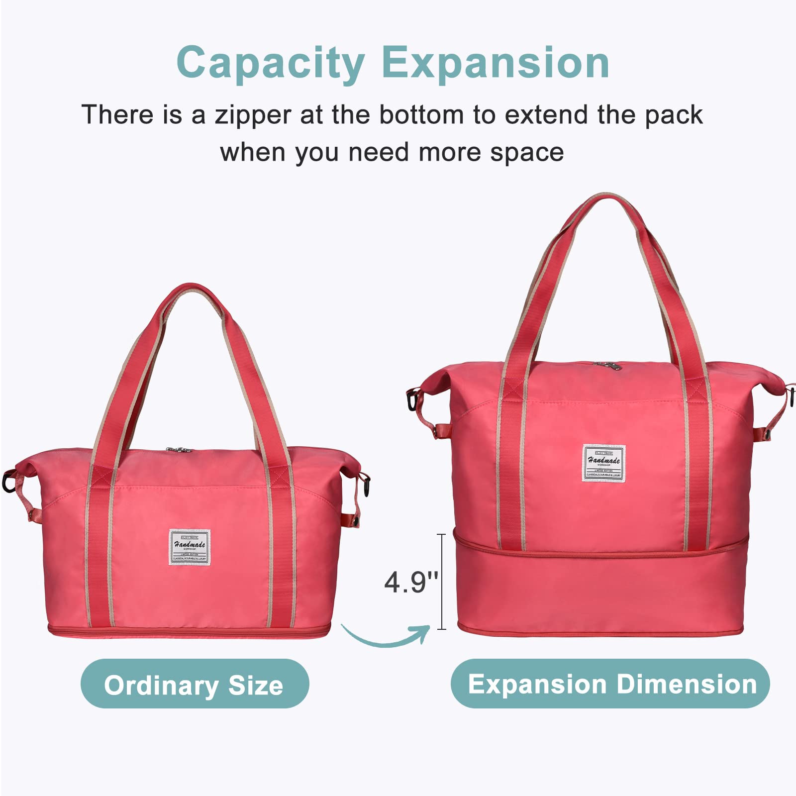 DMLuna Travel Duffel Bag, Tote Sports Gym Bag, Shoulder Overnight Weekender Bag for Women & Men, Hospital bag, Expandable Duffel Bag with Trolley Sleeve/Wet Pocket